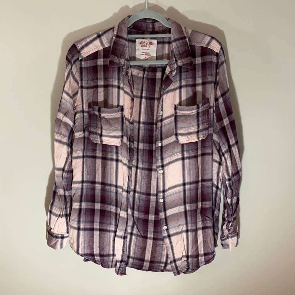 Soft Pink and Maroon Flannel, Size XL